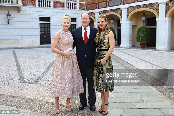 Jennifer Morrison, Prince Albert II of Monaco and Andrea Joy Cook aka A.J. Cook attends a Cocktail Reception at Monaco Palace on June 9, 2014 in...