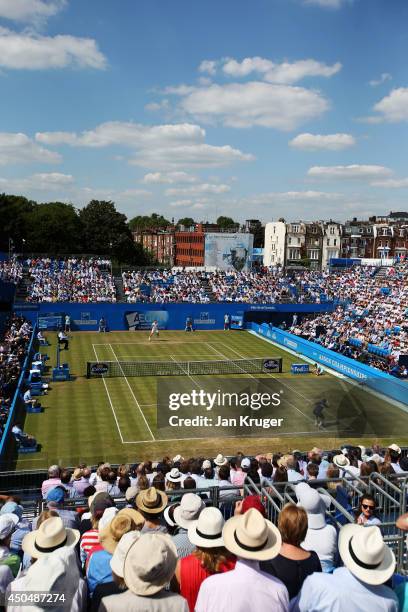 Andy Murray of Great Britain plays Radek Stepanek of the Czech Republic during their Men's Singles match on day four of the Aegon Championships at...