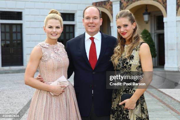 Jennifer Morrison, Prince Albert II of Monaco and Andrea Joy Cook aka A.J. Cook attends a Cocktail Reception at Monaco Palace on June 9, 2014 in...