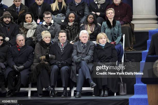 Mayor Michael Bloomberg, Sandra Lee, Governor Andrew Cuomo, President Bill Clinton and Hillary Clinton attend the Inauguration of New York City Mayor...