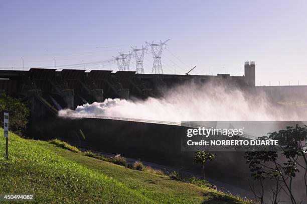 View of the locks at the Itaipu hydroelectric dam following the overflowing of the Parana and Paraguay rivers, on June 12 in Ciudad del Este,...