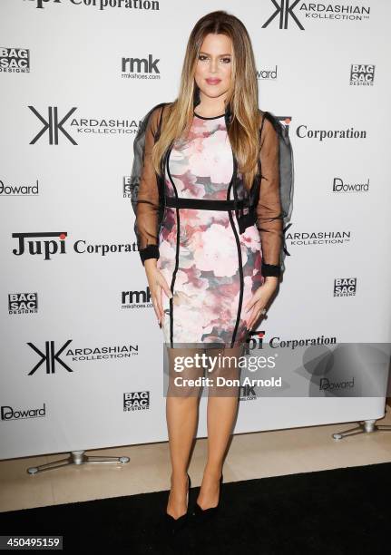 Khloe Kardashian poses at the Kardashian Kollection cocktail party at the Park Hyatt Guest House on November 19, 2013 in Sydney, Australia.