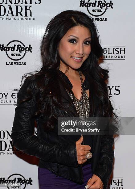 Singer Jasmine Trias arrives at Mondays Dark with Mark Shunock charity event at the Body English Nightclub inside the Hard Rock Hotel & Casino on...