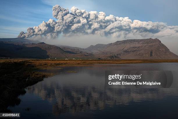 An ash plume from Iceland's Eyjafjallajokull crater during it's eruption, spews tephra and a cloud of ashes that drifts toward continental Europe on...