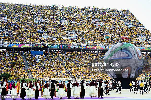Artists perform during the Opening Ceremony of the 2014 FIFA World Cup Brazil prior to the Group A match between Brazil and Croatia at Arena de Sao...