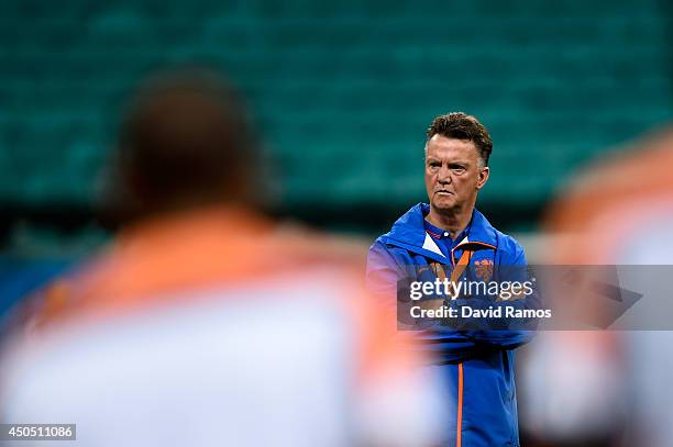 Head Coach Louis Van Gaal of Netherlands looks on during the Netherlands training session ahead the 2014 FIFA Word Cup Group B match between Spain...