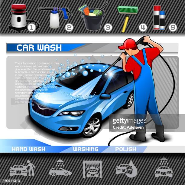 illustrations, cliparts, dessins animés et icônes de lavage de voiture vector set - station de lavage auto