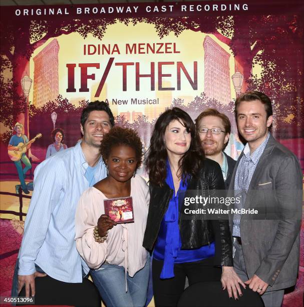 Tom Kitt, LaChanze, Idina Menzel, Anthony Rapp and James Snyder attend the "If/Then" Broadway Cast CD Signing at the Sony Store on June 12, 2014 in...