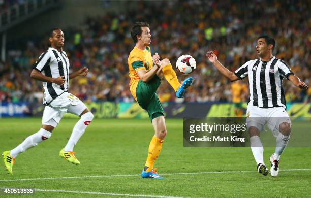 Robbie Kruse of the Socceroos controls the ball during the international friendly match between the Australian Socceroos and Costa Rica at Allianz...