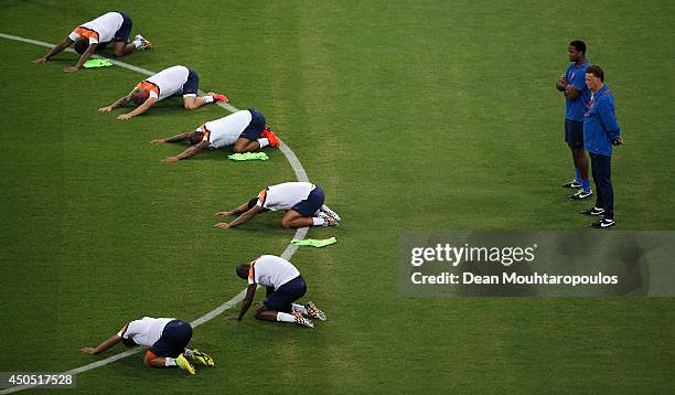 Louis van Gaal, Netherlands national football team manager and Patrick Kluivert during the Netherlands training session ahead of the 2014 FIFA World...