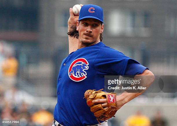 Jeff Samardzija of the Chicago Cubs pitches in the second inning against the Pittsburgh Pirates during the game at PNC Park on June 12, 2014 in...