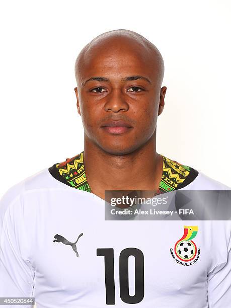 Andre Ayew of Ghana poses during the official FIFA World Cup 2014 portrait session on June 11, 2014 in Maceio, Brazil.