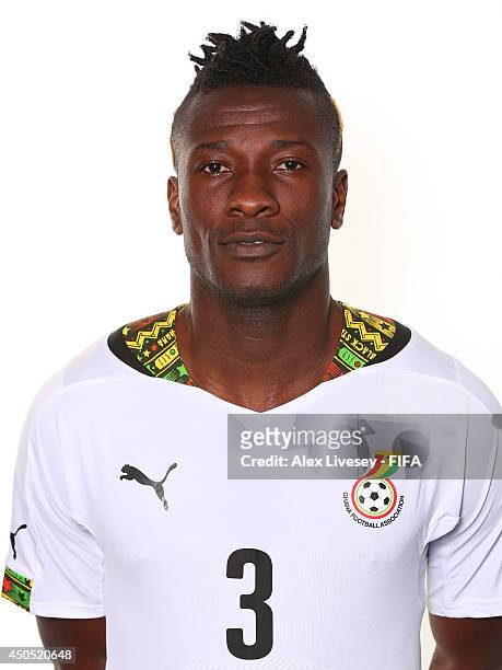 Asamoah Gyan of Ghana poses during the official FIFA World Cup 2014 portrait session on June 11, 2014 in Maceio, Brazil.