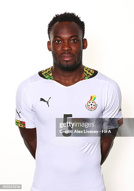 Michael Essien of Ghana poses during the official FIFA World Cup 2014 portrait session on June 11, 2014 in Maceio, Brazil.