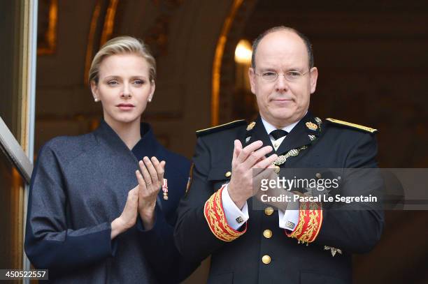 Princess Charlene of Monaco and Prince Albert II of Monaco attend the National Day Parade as part of Monaco National Day Celebrations at Monaco...