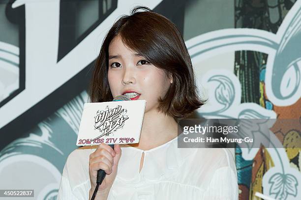 South Korean actress and singer IU attends KBS Drama "Bel Ami" press conference at Imperial Palace Hotel on November 18, 2013 in Seoul, South Korea....