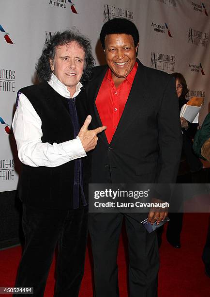 Donovan and Chubby Checker attend the 45th Annual Songwriters Hall Of Fame Induction And Awards Gala at The New York Marriott Marquis on June 12,...