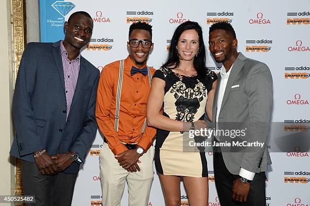 Olympic athletes David Rudisha, Tony McQuay, Jen Suhr and Michael Tinsley attend the adidas Grand Prix celebration hosted by OMEGA at the OMEGA Fifth...