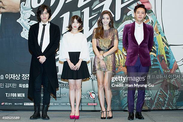 South Korean actors Lee Jang-Woo, IU, Han Chae-Young and Jang Keun-Suk attend KBS Drama "Bel Ami" press conference at Imperial Palace Hotel on...
