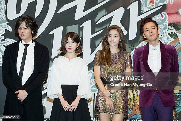 South Korean actors Lee Jang-Woo, IU, Han Chae-Young and Jang Keun-Suk attend KBS Drama "Bel Ami" press conference at Imperial Palace Hotel on...