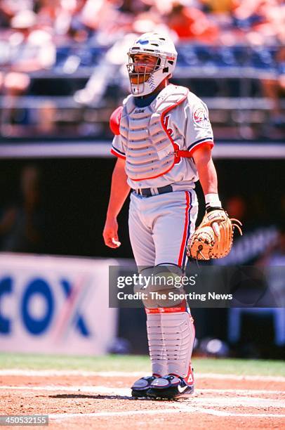 Brian Schneider of the Montreal Expos during the game against the San Diego Padres at Qualcomm Stadium on May 28, 2000 in San Diego, California.