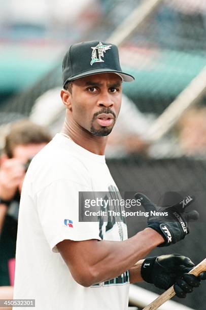Devon White of the Florida Marlins before Game Two of the World Series against the Cleveland Indians at Pro Player Stadium on October 19, 1997 in...