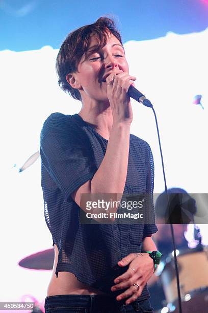 Channy Leaneagh of Polica performs onstage at The Other Tent during day 1 of the 2014 Bonnaroo Arts And Music Festival on June 12, 2014 in...