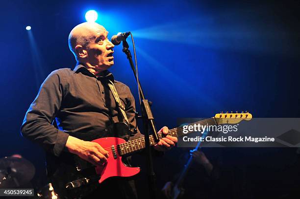 English rock musician Wilko Johnson performing live on stage at KOKO in London during his farewell tour, on March 10, 2013.