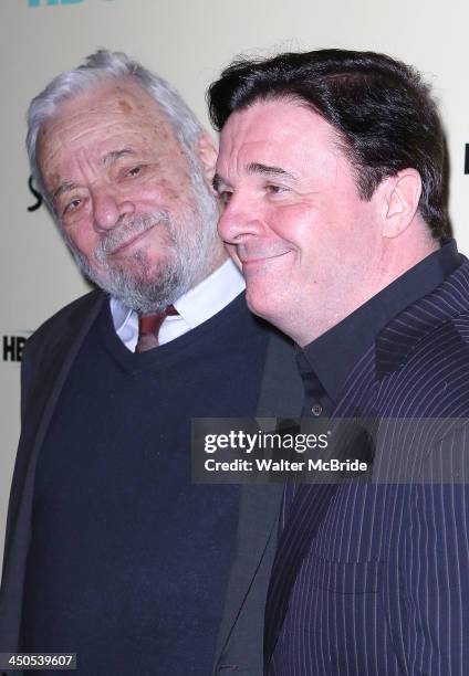 Stephen Sondheim and Nathan Lane attend the "Six By Sondheim" premiere at the Museum of Modern Art on November 18, 2013 in New York City.