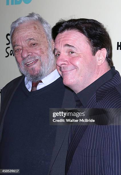 Stephen Sondheim and Nathan Lane attend the "Six By Sondheim" premiere at the Museum of Modern Art on November 18, 2013 in New York City.