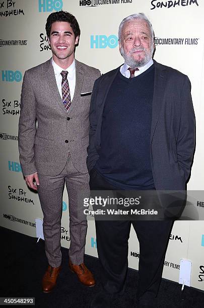 Darren Criss and Stephen Sondheim attend the "Six By Sondheim" premiere at the Museum of Modern Art on November 18, 2013 in New York City.