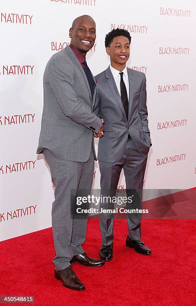 Actor/singer Tyrese Gibson and actor Jacob Latimore attend the "Black Nativity" premiere at The Apollo Theater on November 18, 2013 in New York City.