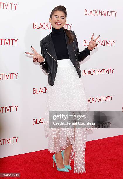 Actress/singer Zendaya attends the "Black Nativity" premiere at The Apollo Theater on November 18, 2013 in New York City.