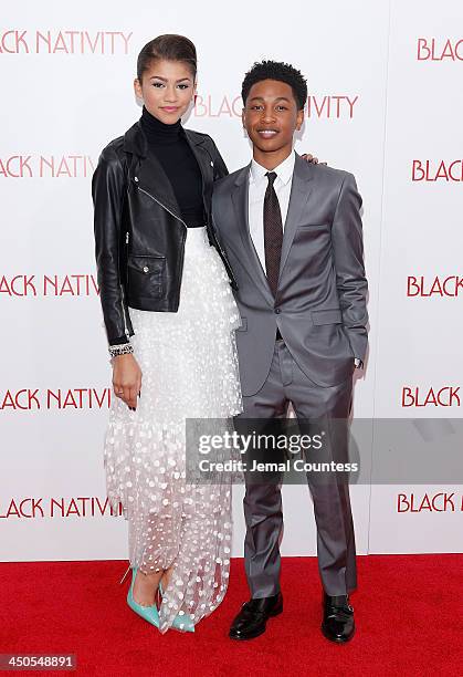 Actress/singer Zendaya and actor Jacob Latimore attend the "Black Nativity" premiere at The Apollo Theater on November 18, 2013 in New York City.