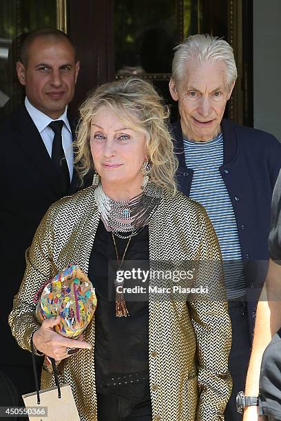 Charlie Watts and wife Shirley Ann Shepherd leave the 'Meurice' hotel on June 13, 2014 in Paris, France.