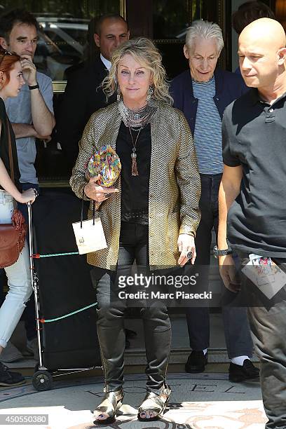 Charlie Watts and wife Shirley Ann Shepherd leave the 'Meurice' hotel on June 13, 2014 in Paris, France.