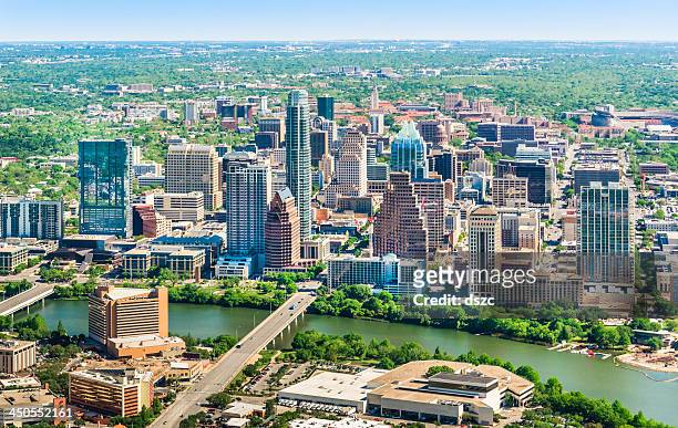 austin texas skyline cityscape aerial view - austin texas aerial stock pictures, royalty-free photos & images