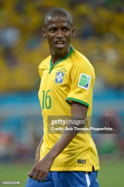Ramires in action for Brazil during the 2014 FIFA World Cup Brazil Group A match between Brazil and Croatia at Arena de Sao Paulo on June 12, 2014 in...