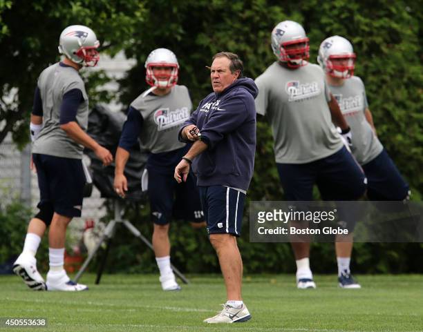 New England Patriots Head Coach Bill Belichick during the team's organized team activities.