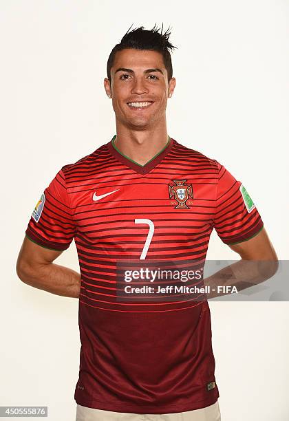 Cristiano Ronaldo of Portugal poses during the official FIFA World Cup 2014 portrait session on June 12, 2014 in Sao Paulo, Brazil.