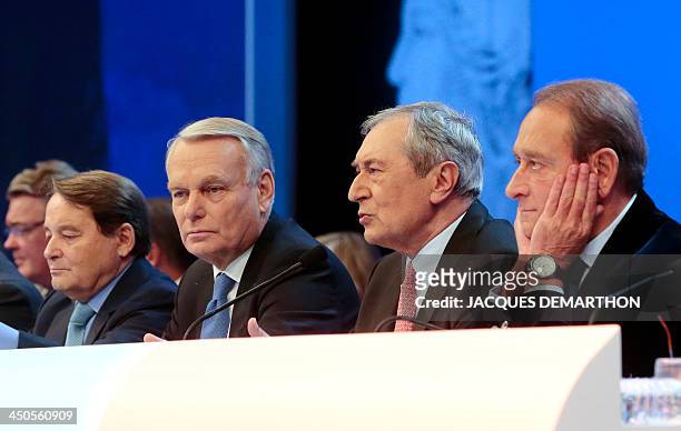 Vice-President of the French mayors' association Andre Laignel, French Prime Minister Jean-Marc Ayrault, AMF President Jacques Pelissard and Paris...