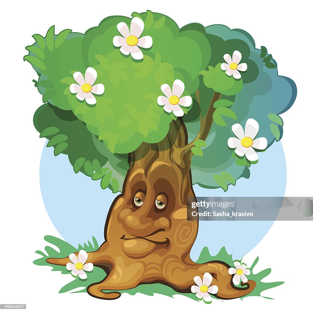 Cute Vector Spring Tree At Green Meadow High-Res Vector Graphic - Getty ...