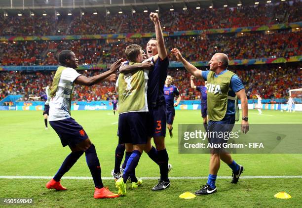 Stefan de Vrij of the Netherlands celebrates after scoring a goal during the 2014 FIFA World Cup Brazil Group B match between Spain and Netherlands...