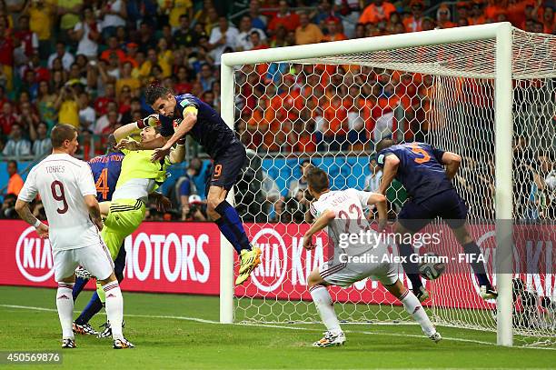Stefan de Vrij of the Netherlands scores a goal during the 2014 FIFA World Cup Brazil Group B match between Spain and Netherlands at Arena Fonte Nova...