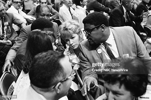 Democratic National Convention -- Pictured: Actors Michele Lee, Rafer Johnson, Shirely MacLaine, and Rosey Grier during the 1968 Democratic National...