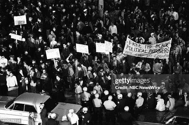 Democratic National Convention -- Pictured: Protesters outside the 1968 Democratic National Convention held at the International Amphitheatre in...