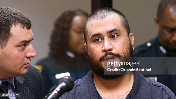 George Zimmerman, the acquitted shooter in the death of Trayvon Martin, answers questions from a Seminole circuit judge, Tuesday, Nov. 19 in Sanford,...