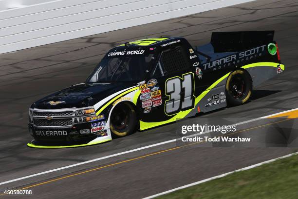 Ben Kennedy drives the Turner Scott Motorsports Chevrolet during practice for the NASCAR Camping World Truck Series Drivin' For Lineman 200 at...