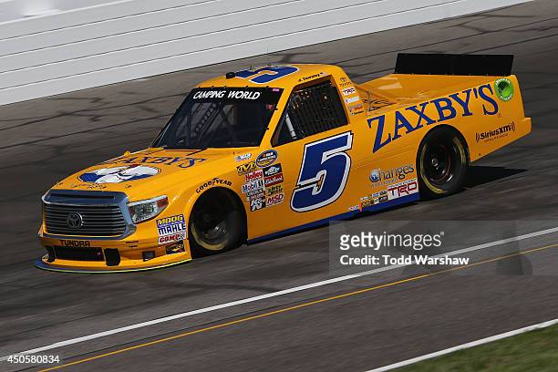 Nelson Piquet Jr. Drives the Zaxby's Toyota during practice for the NASCAR Camping World Truck Series Drivin' For Lineman 200 at Gateway Motorsports...