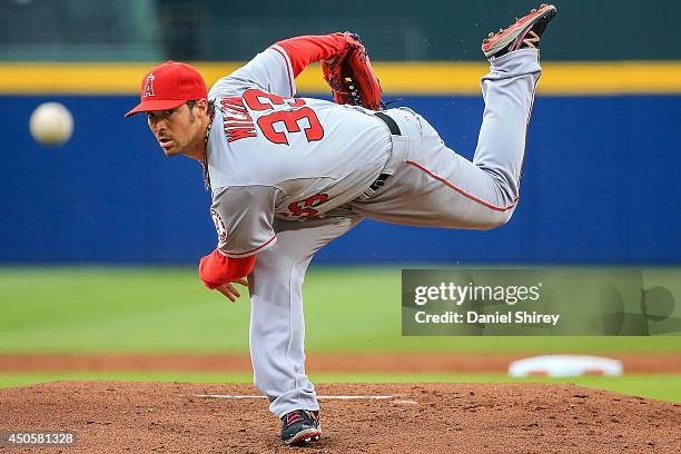 Wilson of the Los Angeles Angels of Anaheim pitches in the first inning against the Atlanta Braves at Turner Field on June 13, 2014 in Atlanta,...